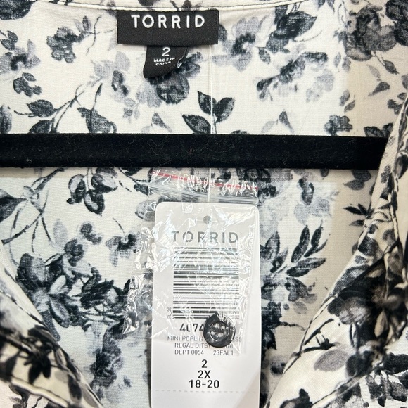 Torrid Black and White Floral Pattern Long Sleeve Poplin Shirt Dress 2X 18-20 - Picture 6 of 15